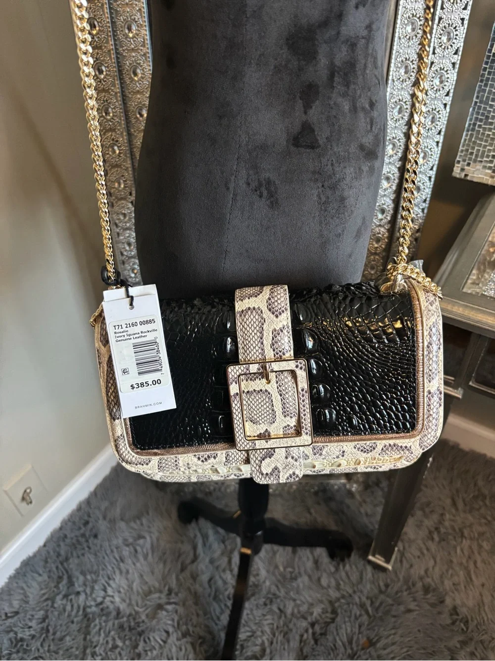 💕Brahmin Rosalie Ivory Iguana Rockville Crossbody Bag